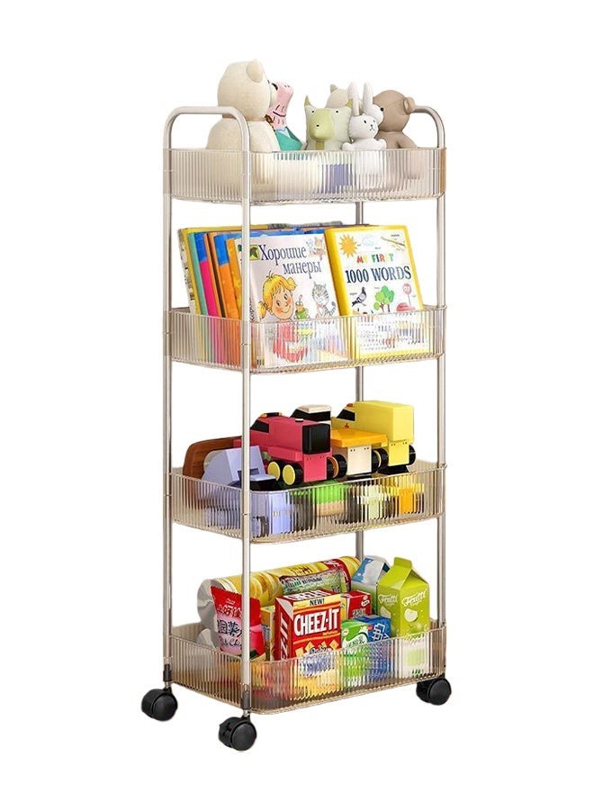 4 Tier Rolling Storage Cart Transparent Storage Shelves with Handle and Silent 360° Wheels Storage Trolley Cart Multi-purpose Storage Rack Rolling Organizer Movable Functional Utility Trolley Space-Saving Cart Storage Shelf for Bedroom Kitchen Narrow Space Shelf Organizer - Image 1